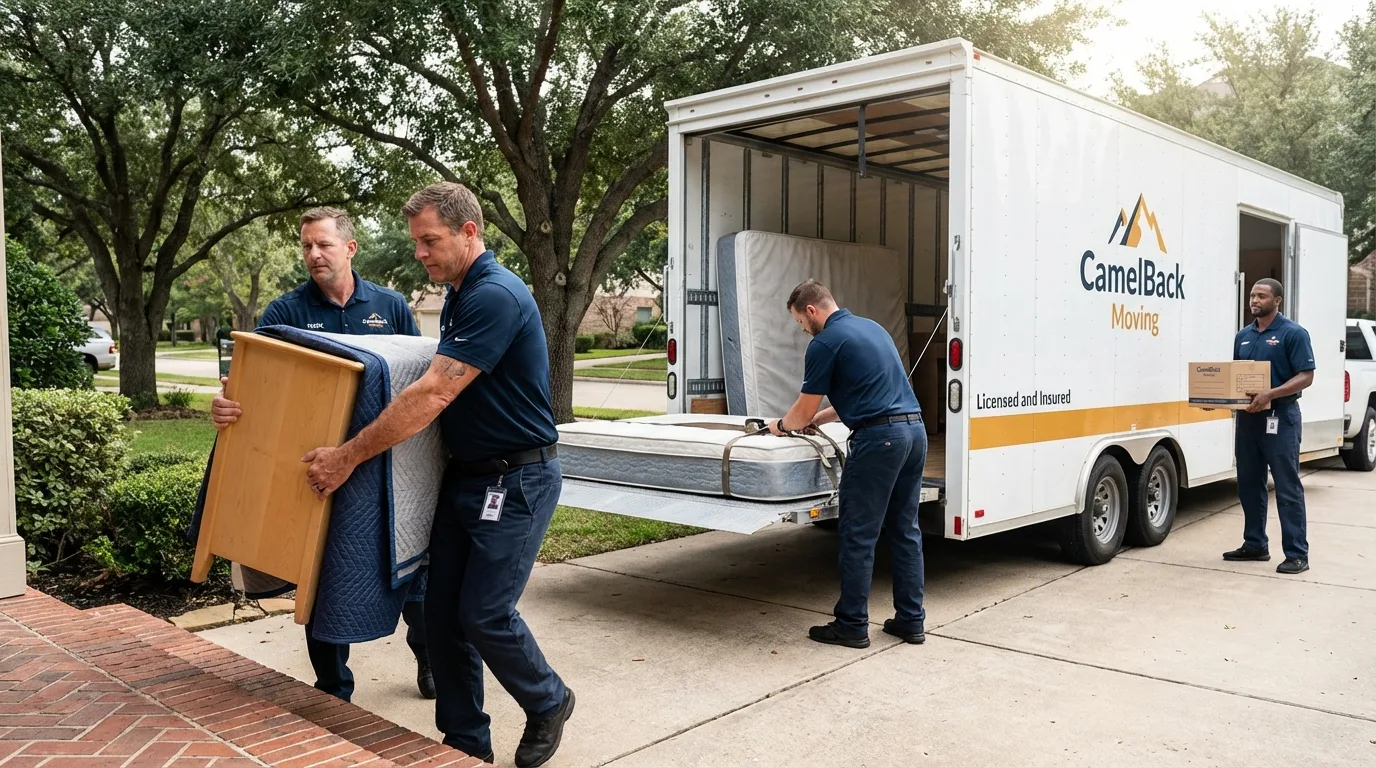 Crew loading residential truck for cross-state move from Elmore, OH
